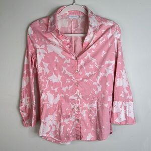 New York and Company Pink and White Floral Button Down Shirt Size Medium
